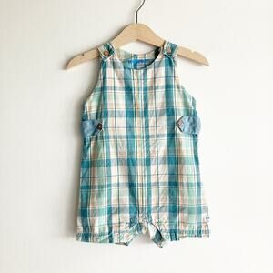 Ruggedbutts 6-12 Mos Romper Plaid Blue 100% Cotton Sleeveless Gender Neutral